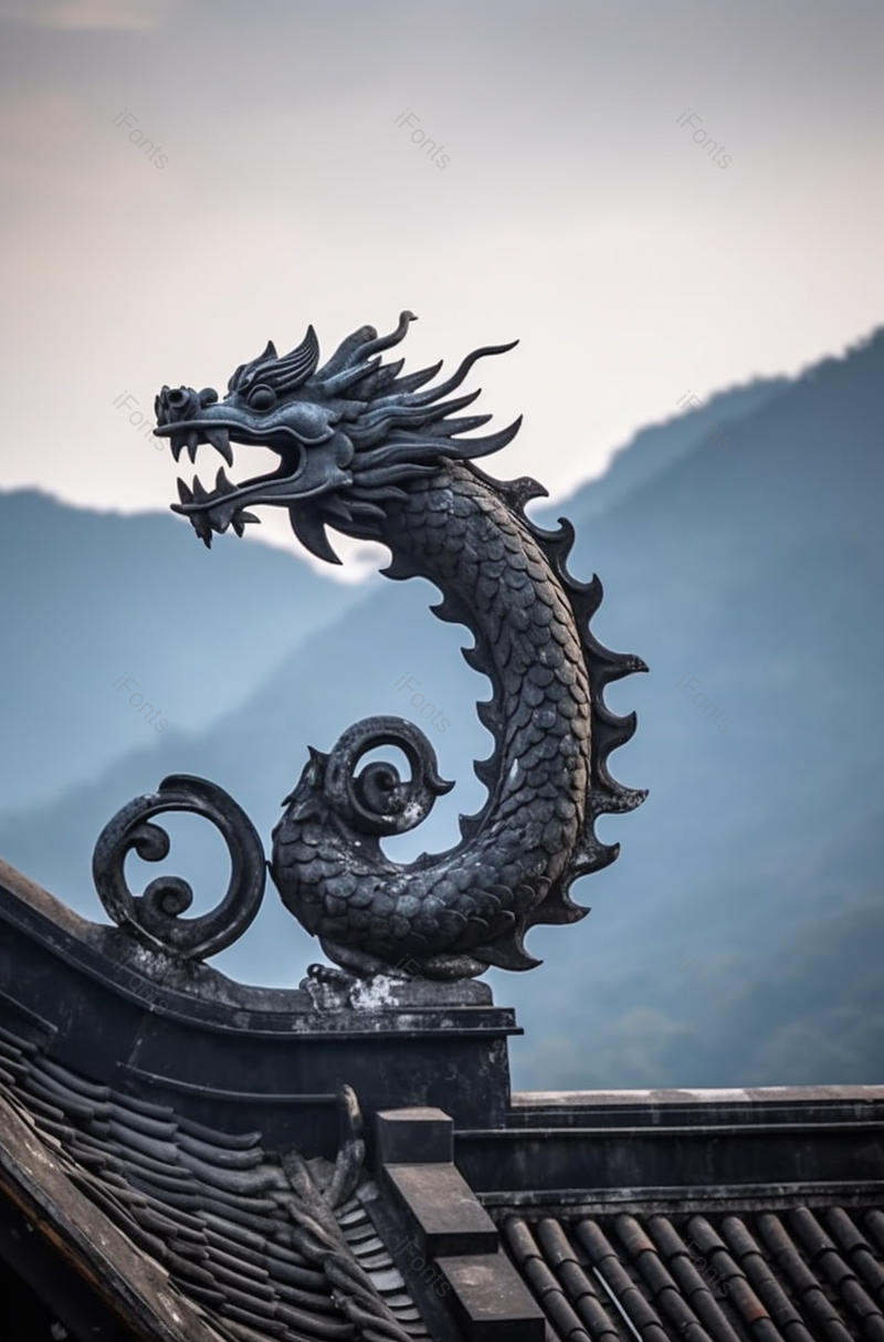 杭州法喜寺身体蜷缩望向远方的龙,高清,摄影图,摄影图片,图片大全,摄影图免费下载